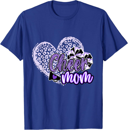 Cheer Mom Shirt, Megaphone Purple Leopard Cheetah Print T-Shirt - T-Shirt | Royal