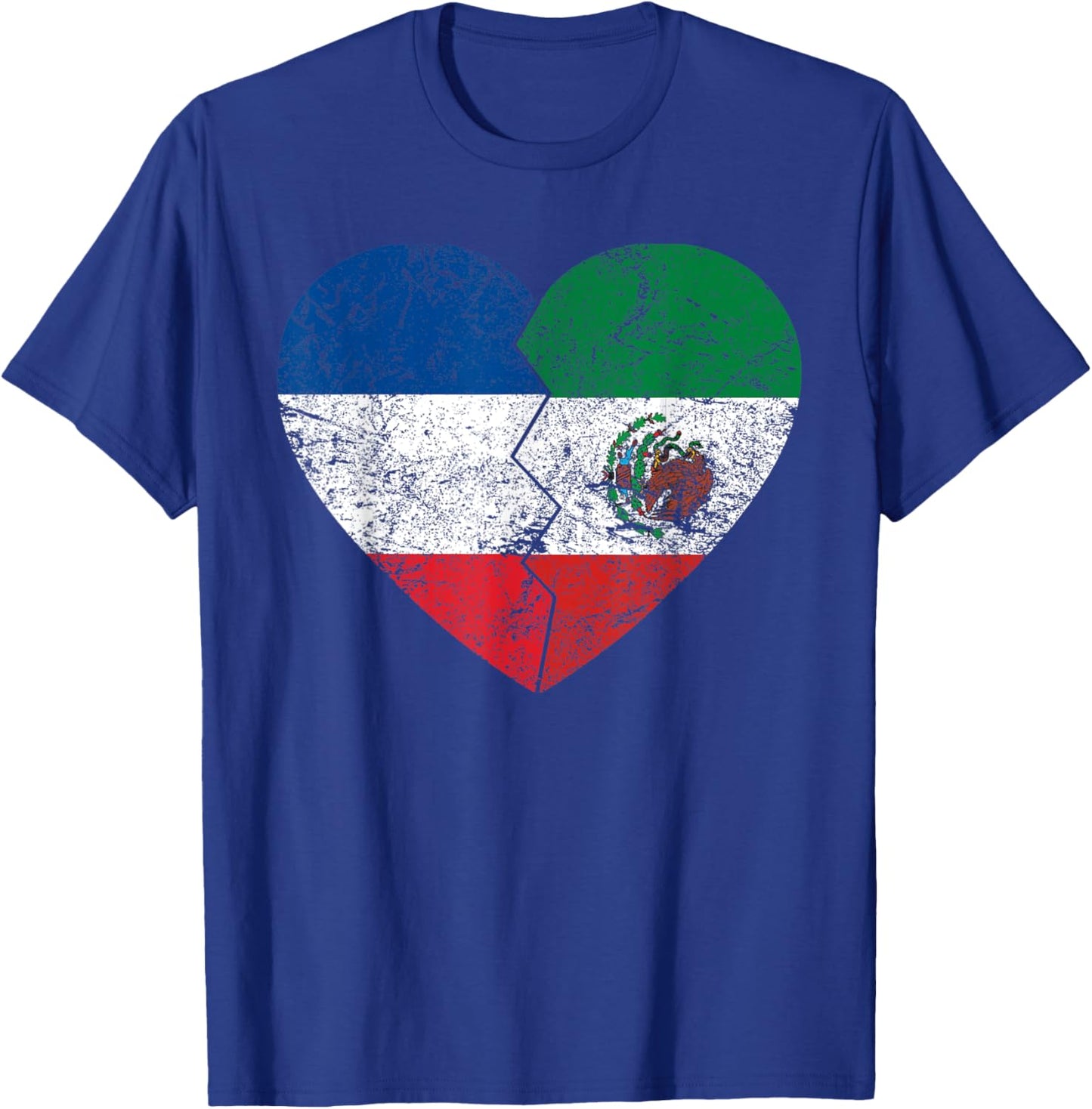 Drapeau mexicain français en forme de cœur | France Mexique Roots Vintage T-Shirt - T-Shirt | Royal
