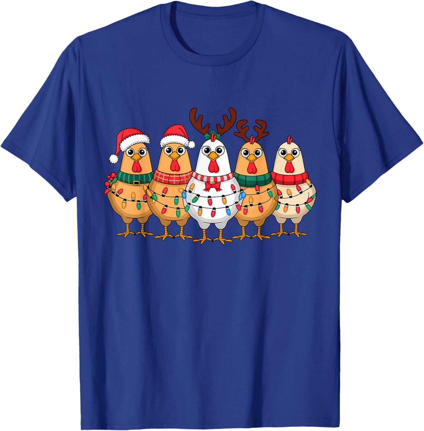 Funny Chicken Christmas Lights Farm Animal Cute Xmas Holiday T-Shirt - T-Shirt | Royal
