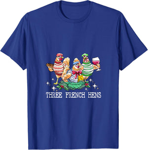 Three French Hens 12 Days Christmas Song Funny Xmas T-Shirt - T-Shirt | Royal
