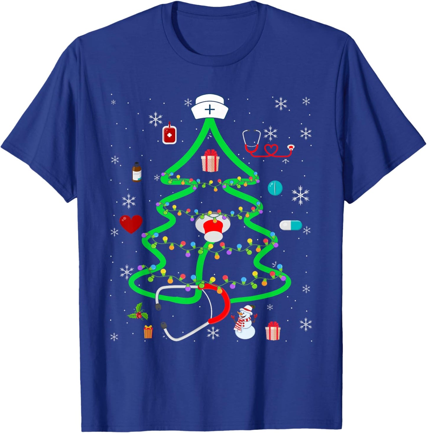 Christmas Nurse Stethoscope Christmas Tree RN Nursing T-Shirt - T-Shirt | Royal