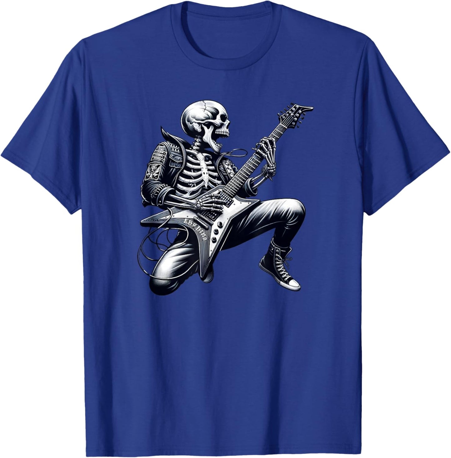Skeleton Playing Guitar Rock n Roll Graphic Skeleton T-Shirt - T-Shirt | Royal