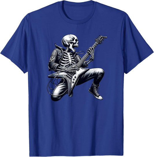 Skeleton Playing Guitar Rock n Roll Graphic Skeleton T-Shirt - T-Shirt | Royal