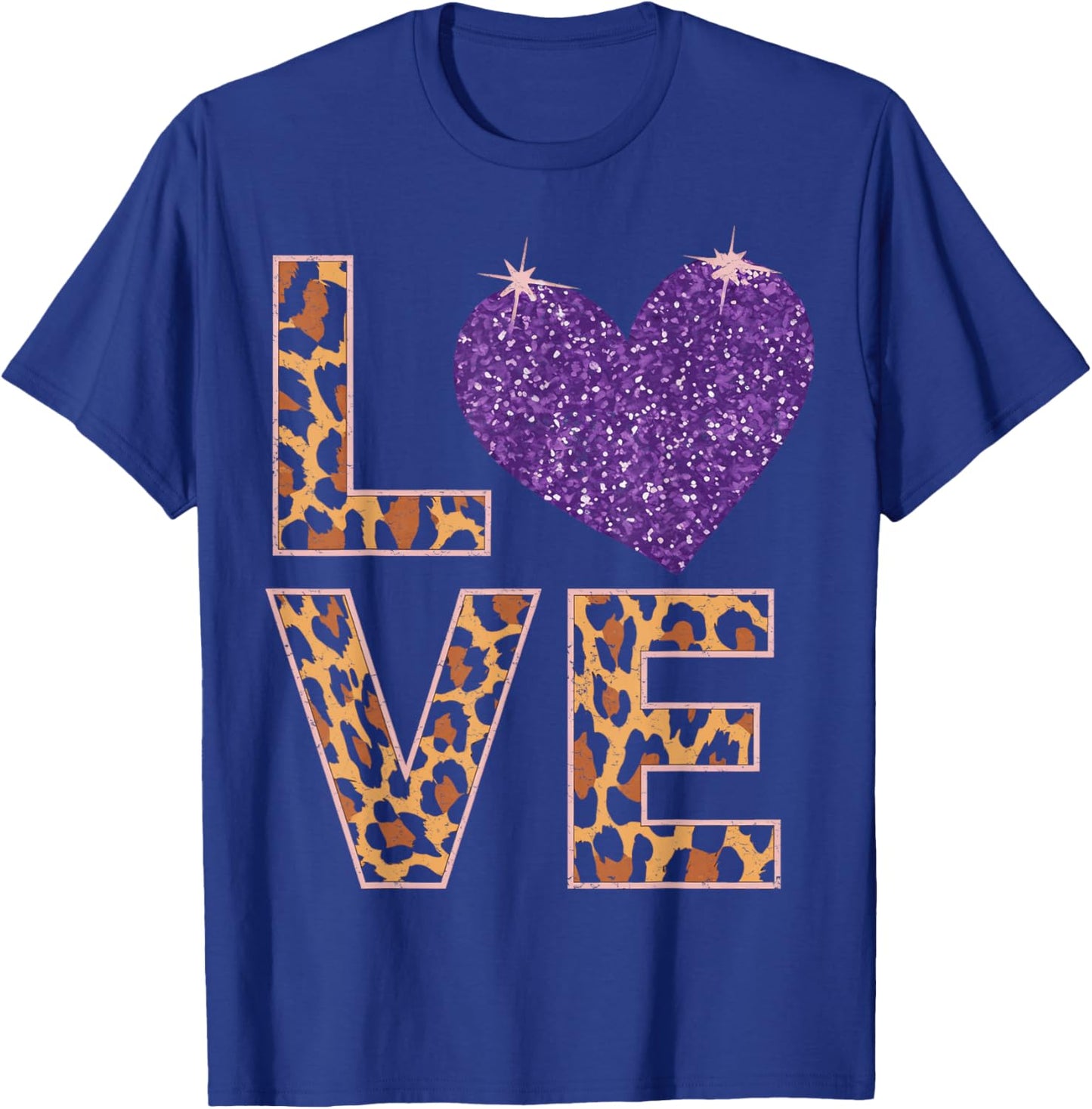 Love Leopard Purple Heart Valentine's Day Women Girls T-Shirt - T-Shirt | Royal
