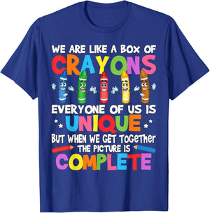 Funny Teacher We are Like a Box of Crayons T-Shirt - T-Shirt | Royal