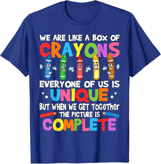 Funny Teacher We are Like a Box of Crayons T-Shirt - T-Shirt | Royal