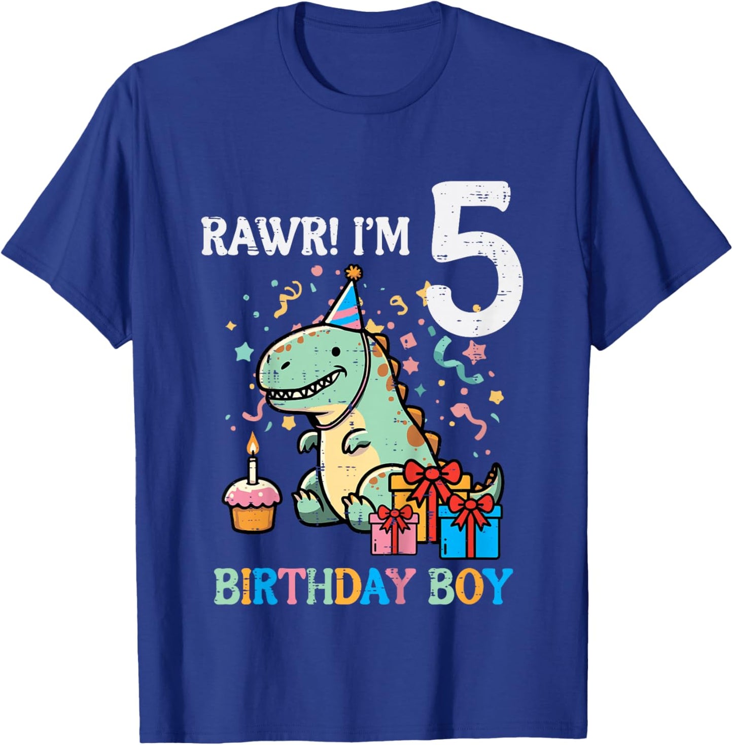 Kids Rawr Im 5 Dinosaur Birthday Boy Cute 5th Bday Trex Boys Kids T-Shirt - T-Shirt | Royal