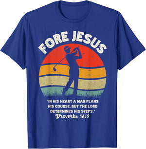 FORE Jesus Christian Golf Retro 70s Religious Golfing Men's T-Shirt - T-Shirt | Royal