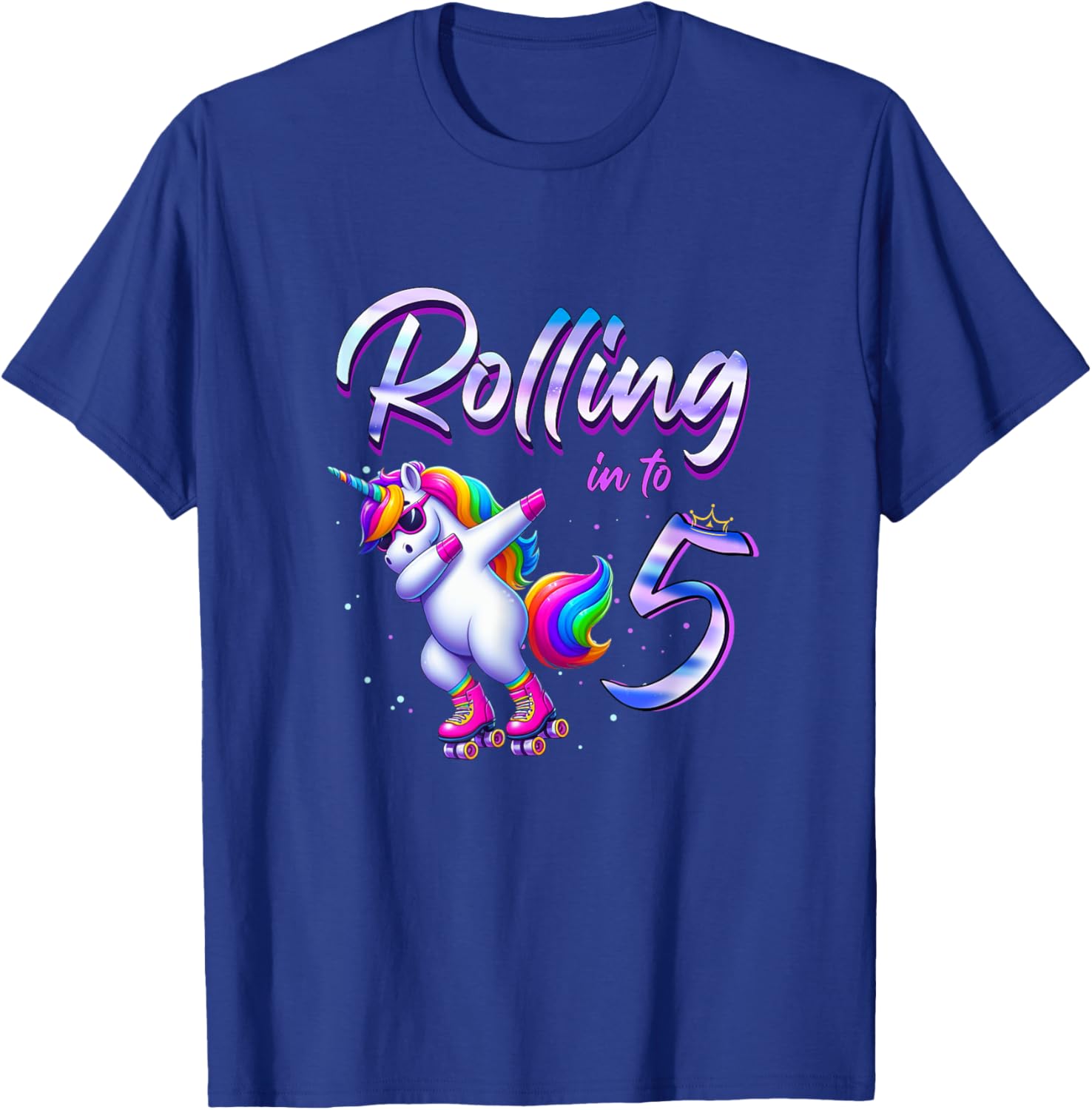 Rolling into 5 Roller Skating Unicorn 5th Birthday Party T-Shirt - T-Shirt | Royal