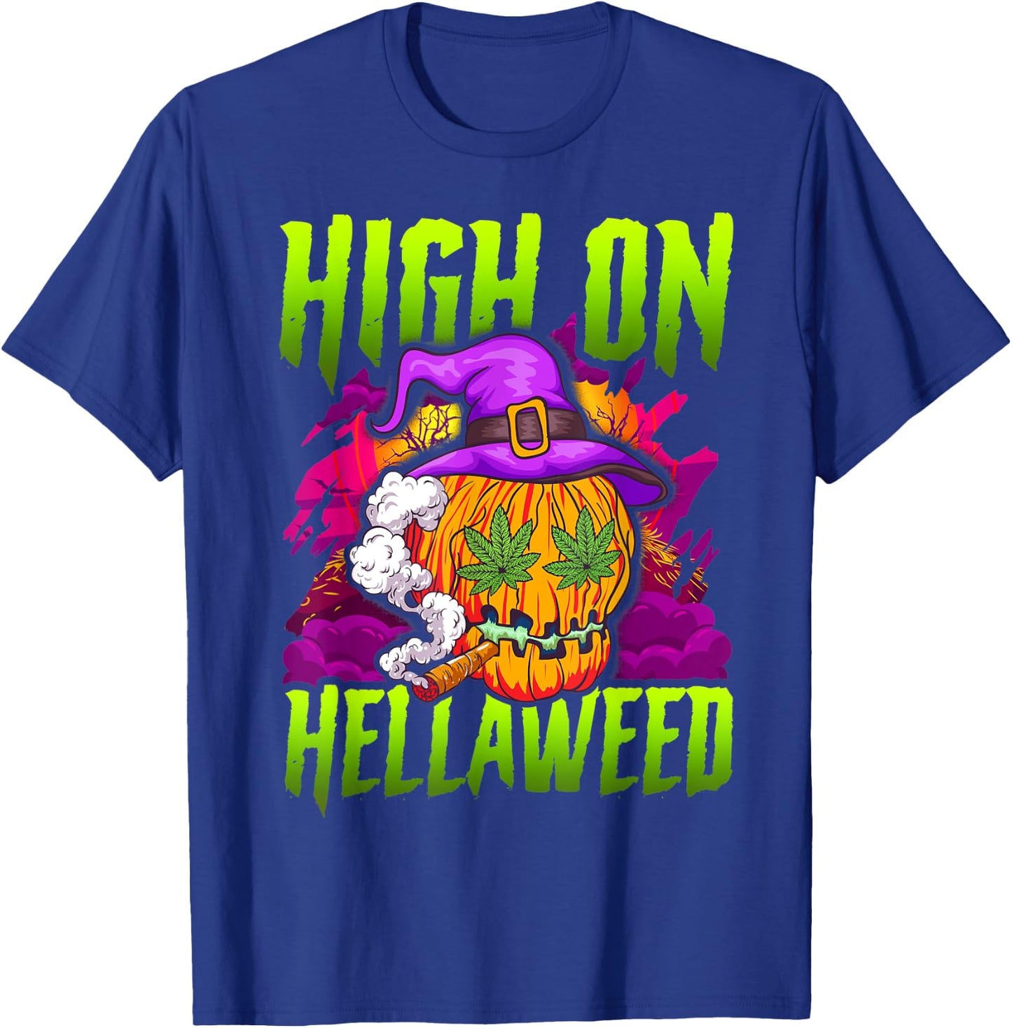 Halloween Pumpkin Stoner Weed Joint Smoking T-Shirt - T-Shirt | Royal