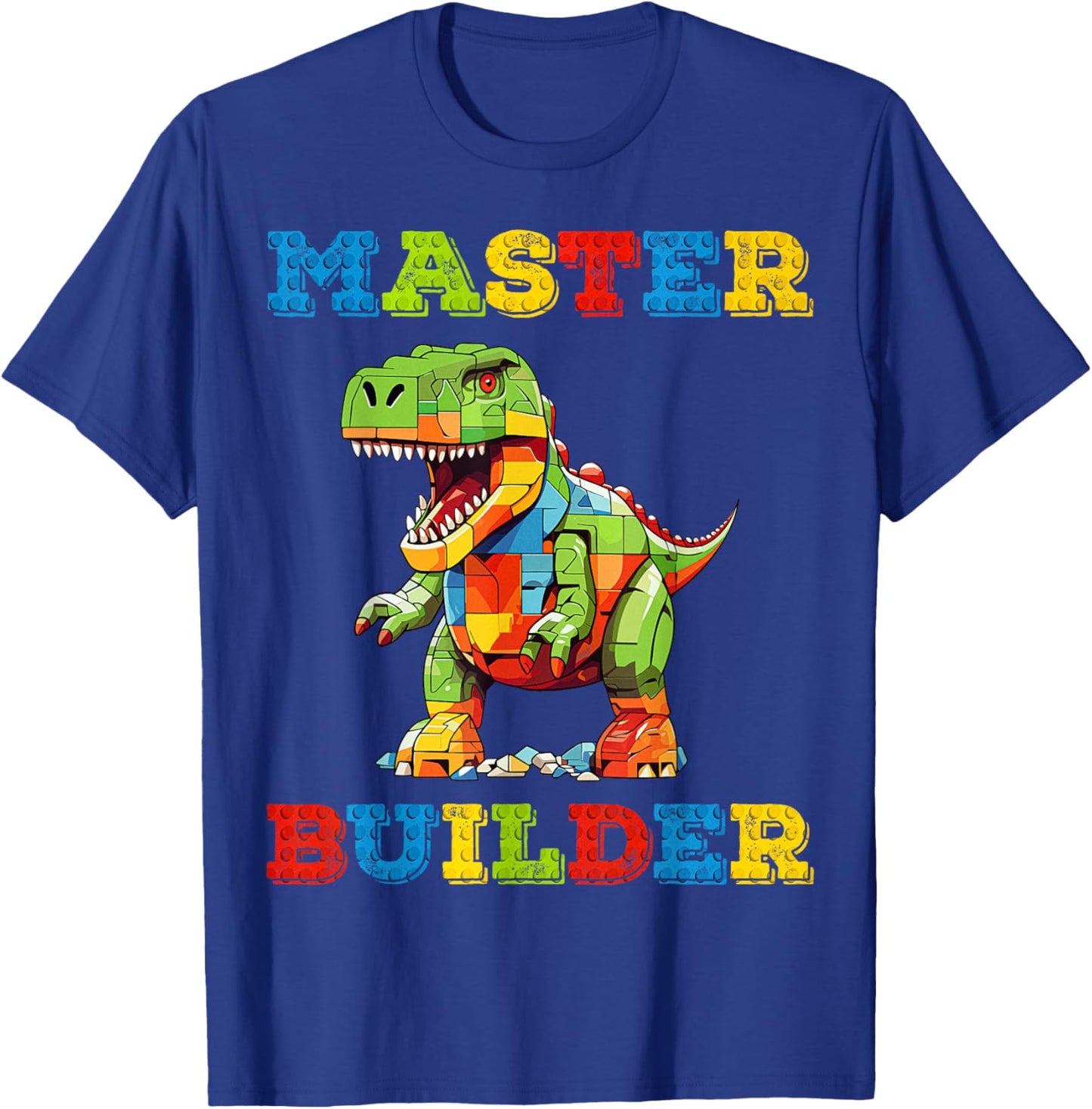 Master Builder Kids Building Blocks Toy T-Rex Dinosaur Lover T-Shirt - T-Shirt | Royal