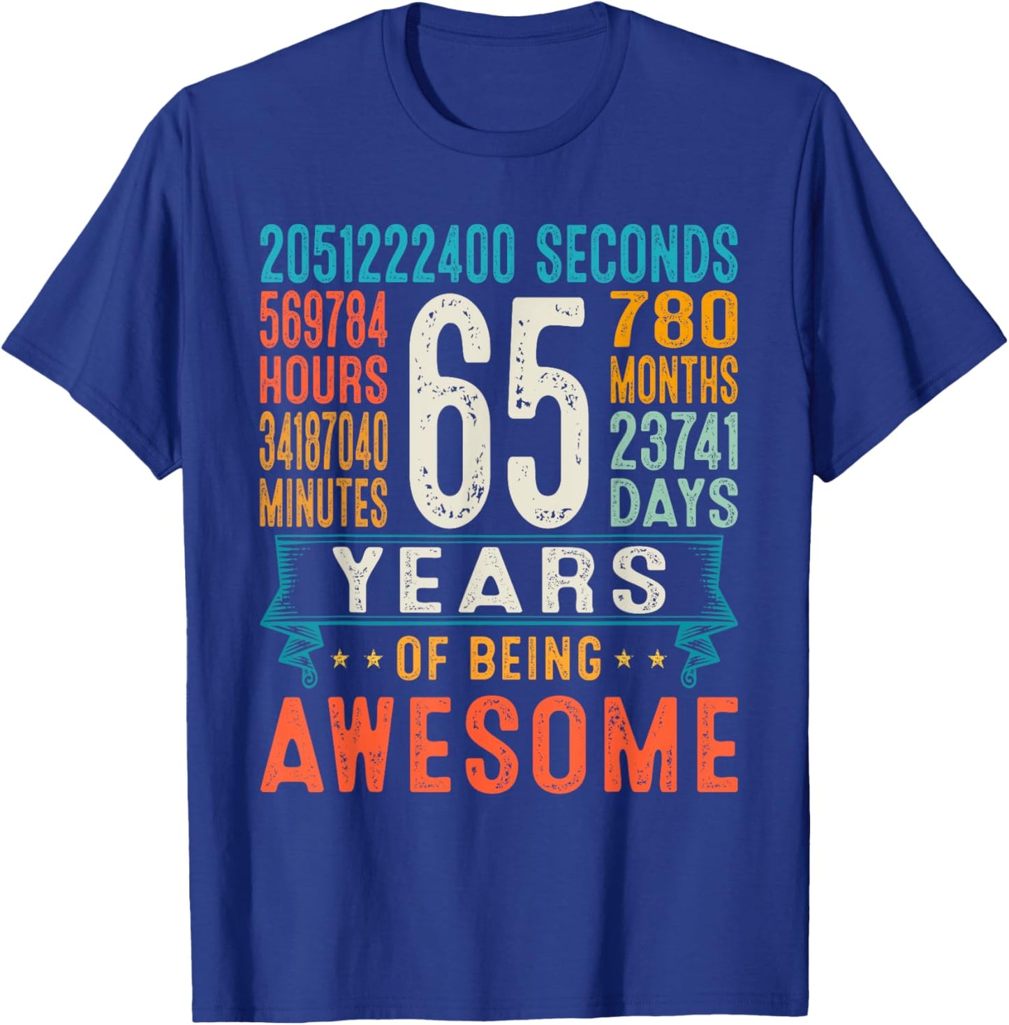 65 Years Old Retro Distressed 65th Birthday Gifts 780 Months T-Shirt - T-Shirt | Royal