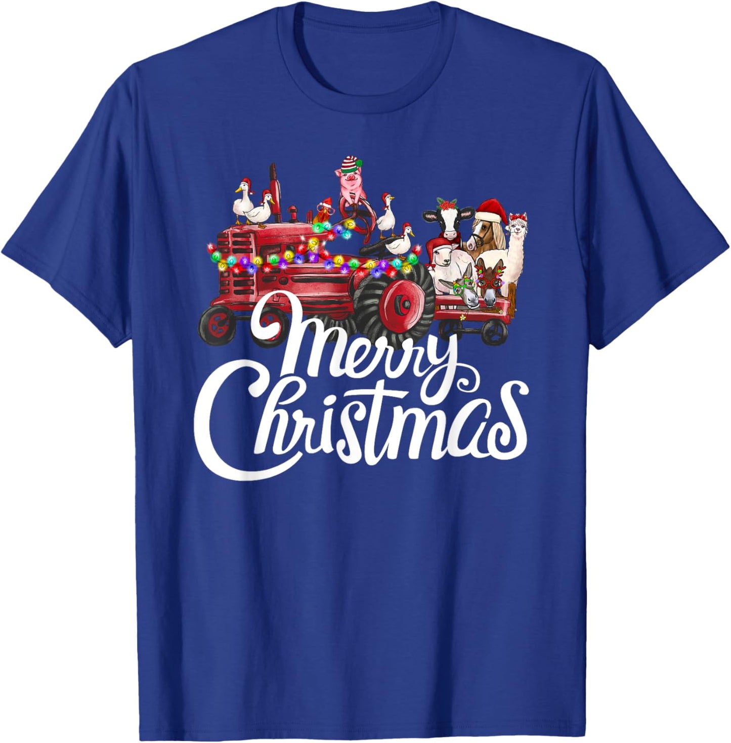 Merry Christmas cute Christmas Farm animal Truck T-Shirt - T-Shirt | Royal