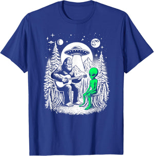 Bigfoot Plays Guitar Sasquatch Camping Big Foot UFO Alien T-Shirt - T-Shirt | Royal