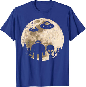 Alien UFO Bigfoot Moon Funny Sasquatch Yeti Men Women Kids T-Shirt - T-Shirt | Royal