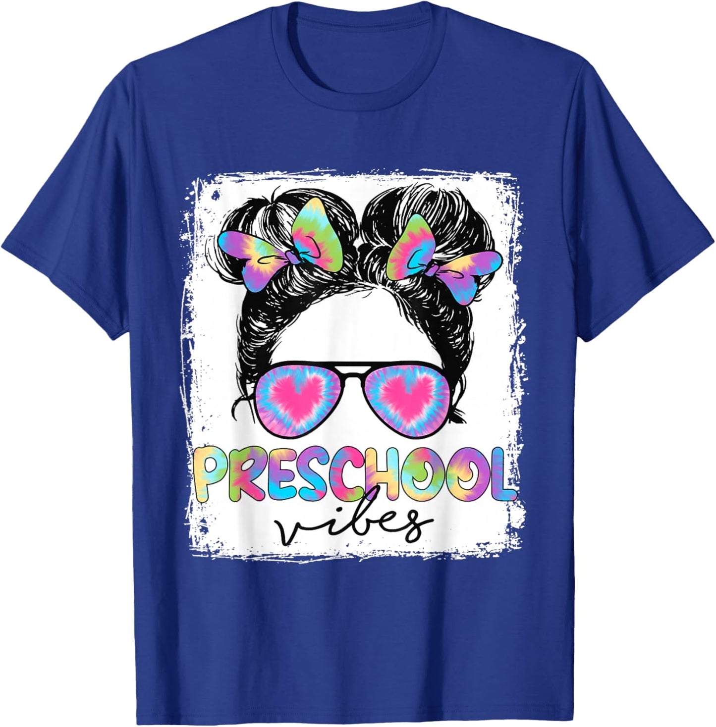Preschool Vibes Messy Hair Bun Girl Back To School First Day T-Shirt - T-Shirt | Royal