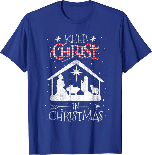 BORN Keep Christ In Christmas Nativity Jesus Christian Kids Black Cotton Polyester T-Shirt - T-Shirt | Royal