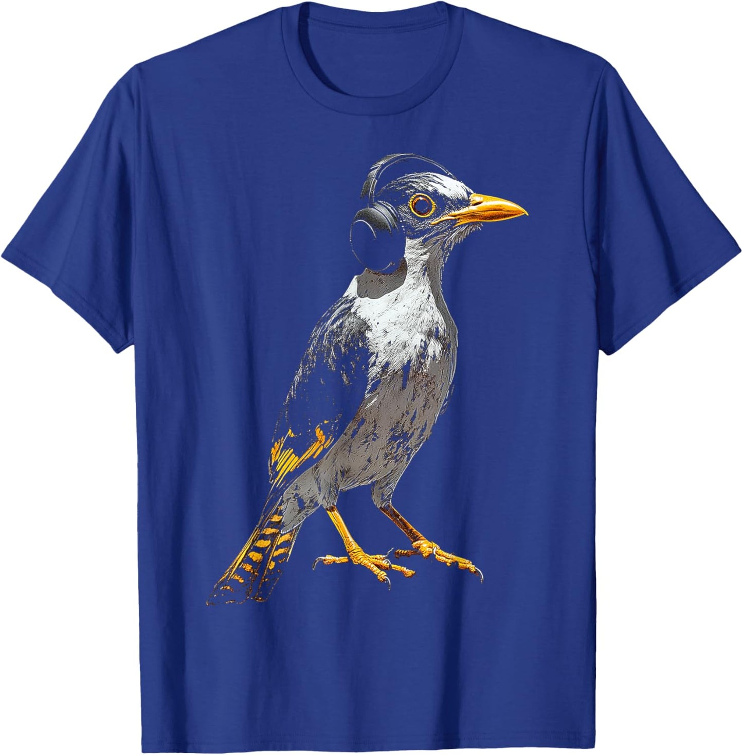 Myna Bird Motif Animal Illustration Music Headphone Myna T-Shirt - T-Shirt | Royal