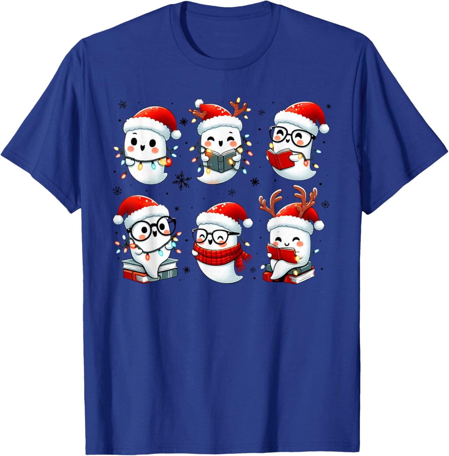 Funny Ghost Book Reading Christmas Books Lover Teacher Kids T-Shirt - T-Shirt | Royal