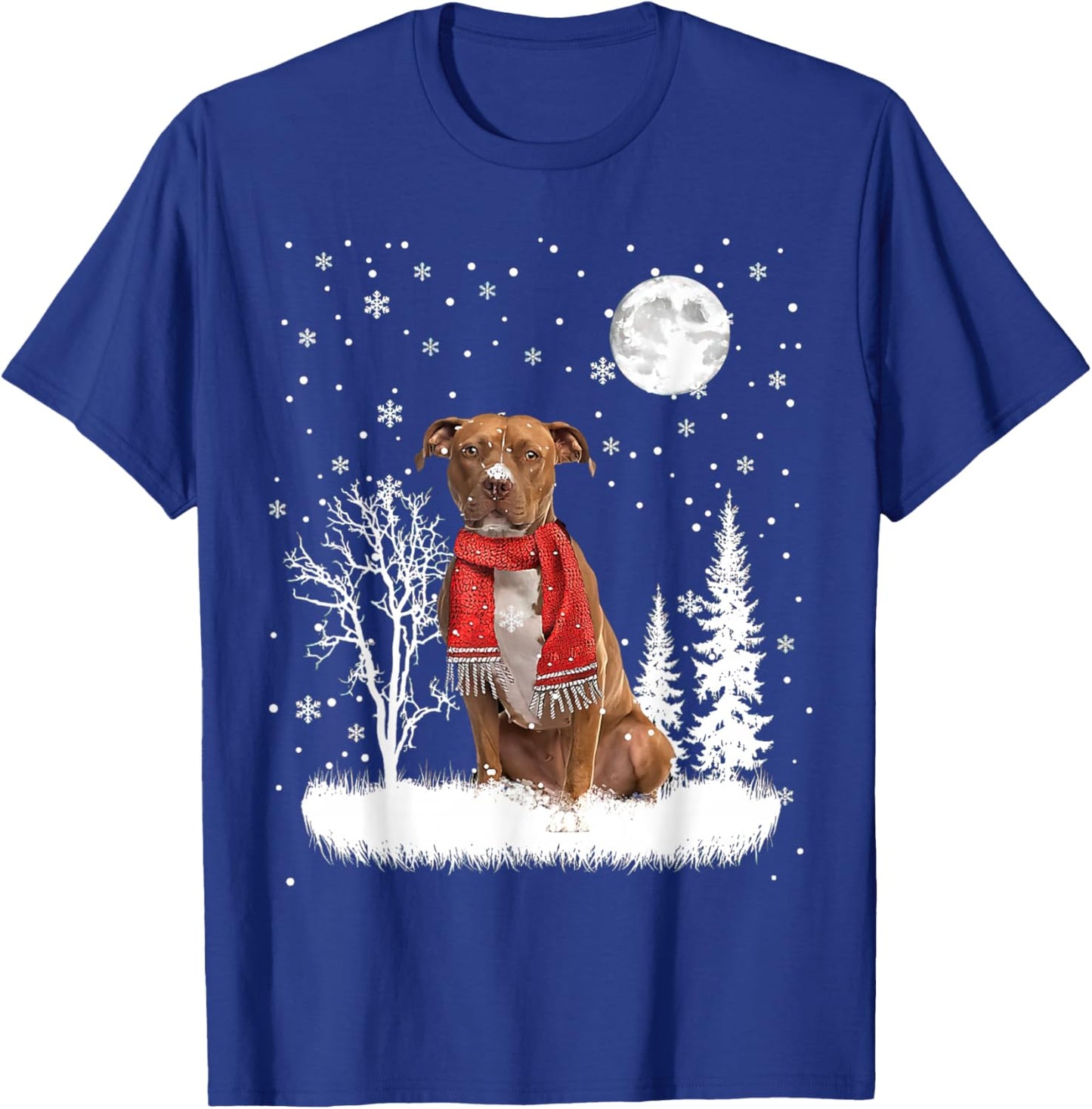 Pitbull Under Moonlight Snow Christmas Pajama T-Shirt - T-Shirt | Royal