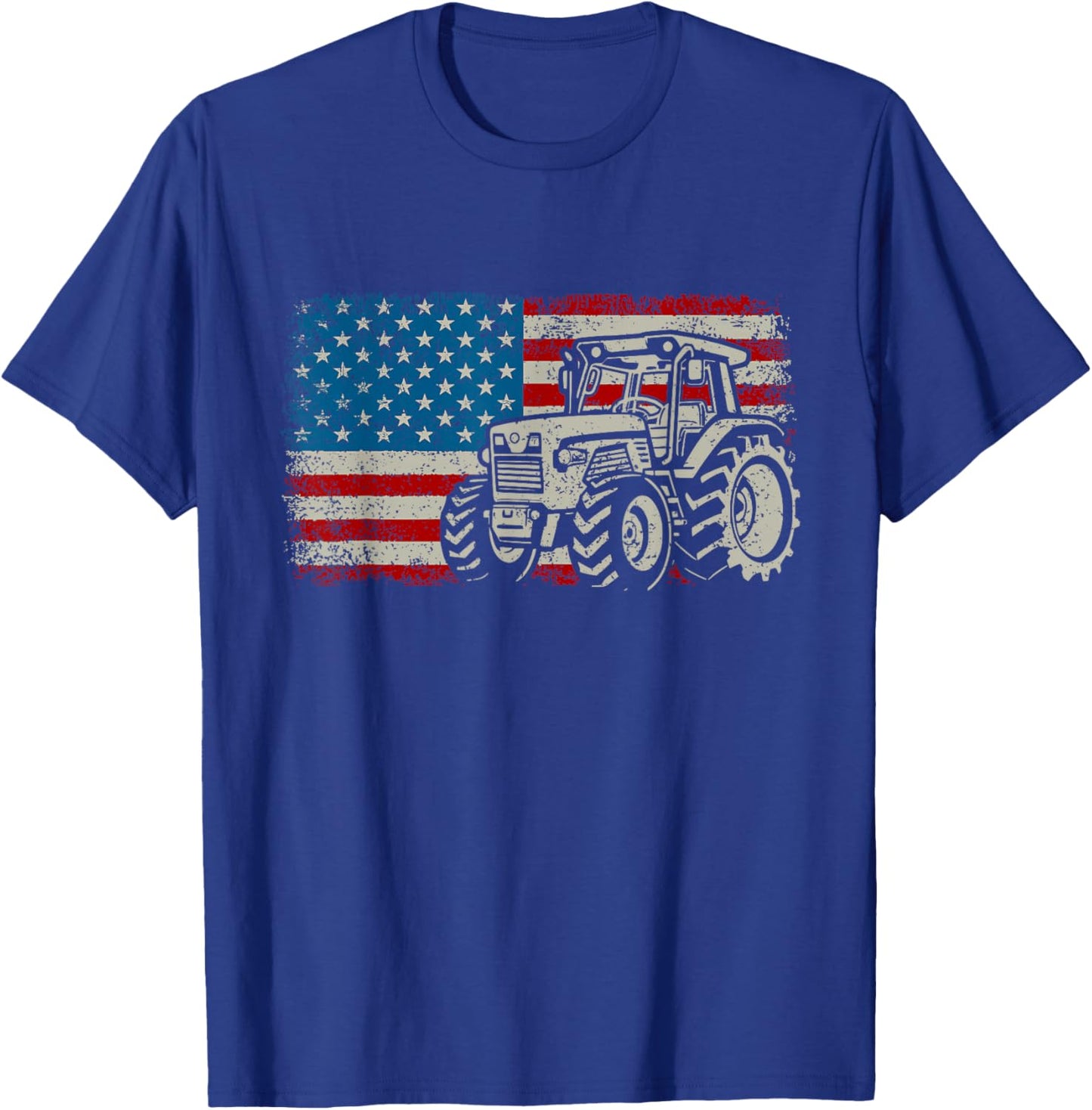 Farm Tractor American Flag Patriotic Proud Farmer T-Shirt - T-Shirt | Royal