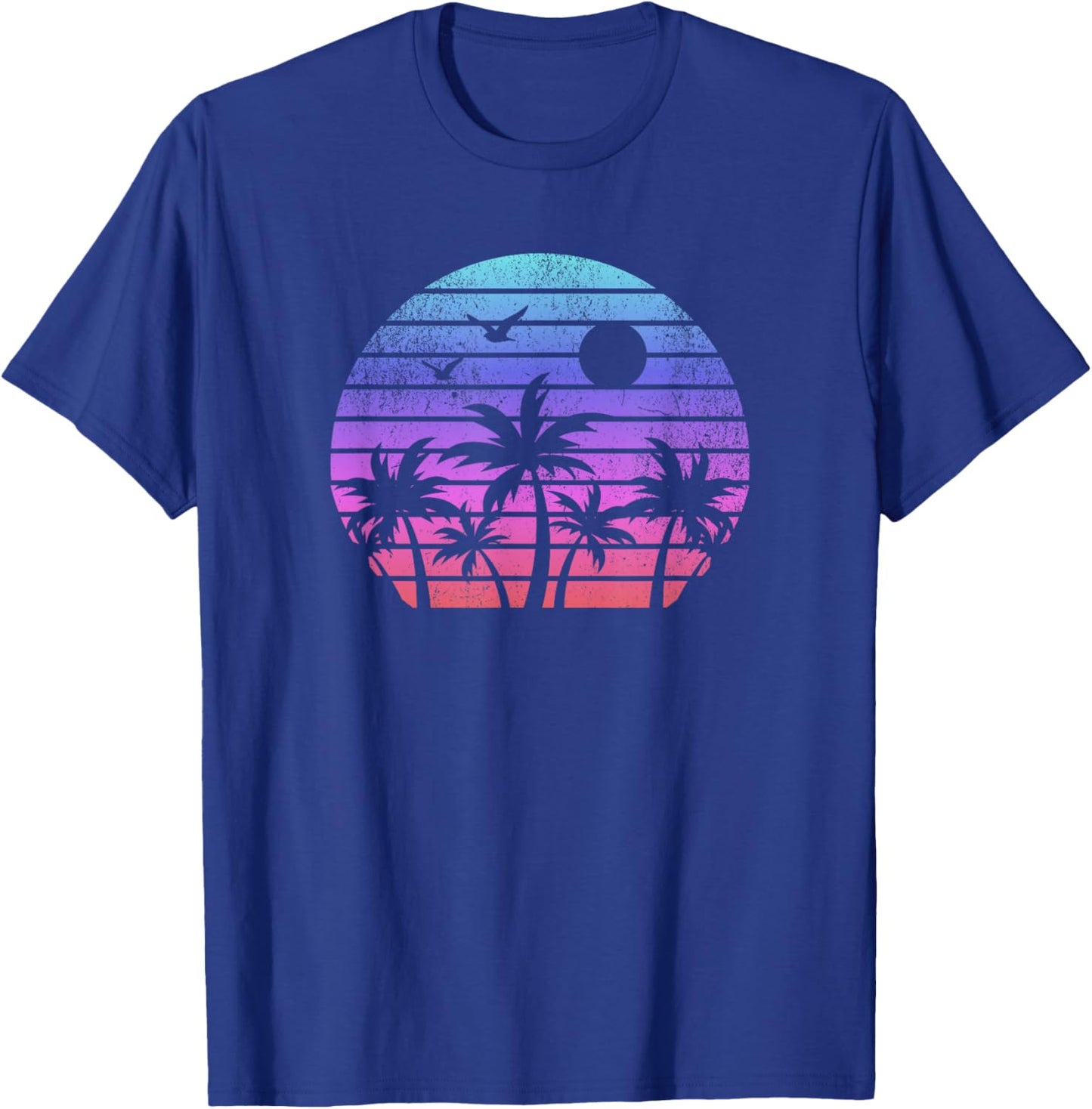 Beach Sunset Palm Trees Retro 80s Eighties Vintage Graphic T-Shirt - T-Shirt | Royal