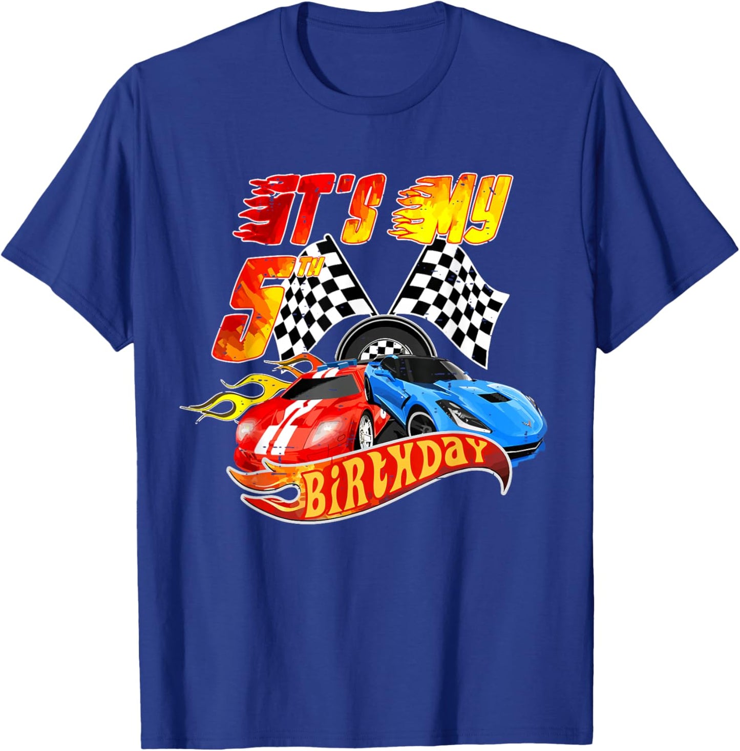 It's My 5th Birthday Kid 5 Year Old Race Car Birthday Racing T-Shirt - T-Shirt | Royal