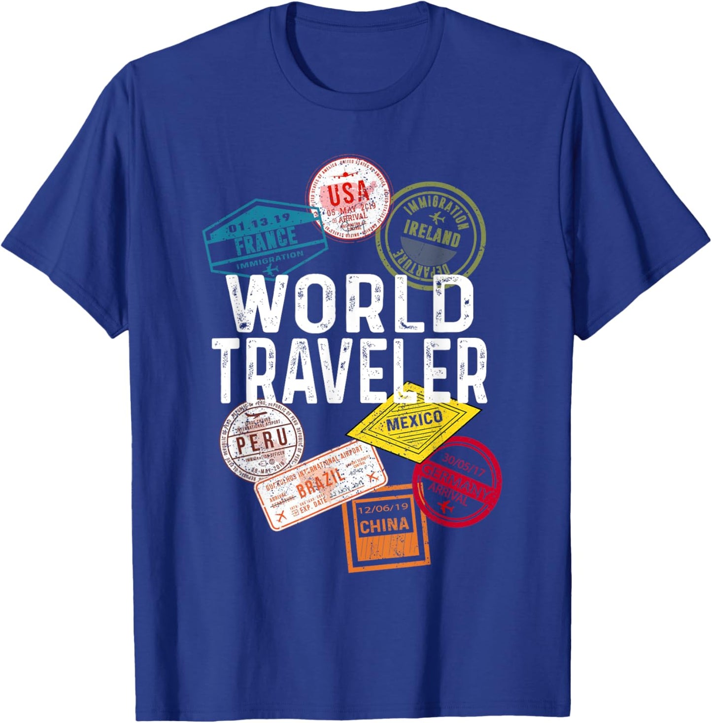 Vintage Distressed World Traveler Passport stamp T-Shirt - T-Shirt | Royal