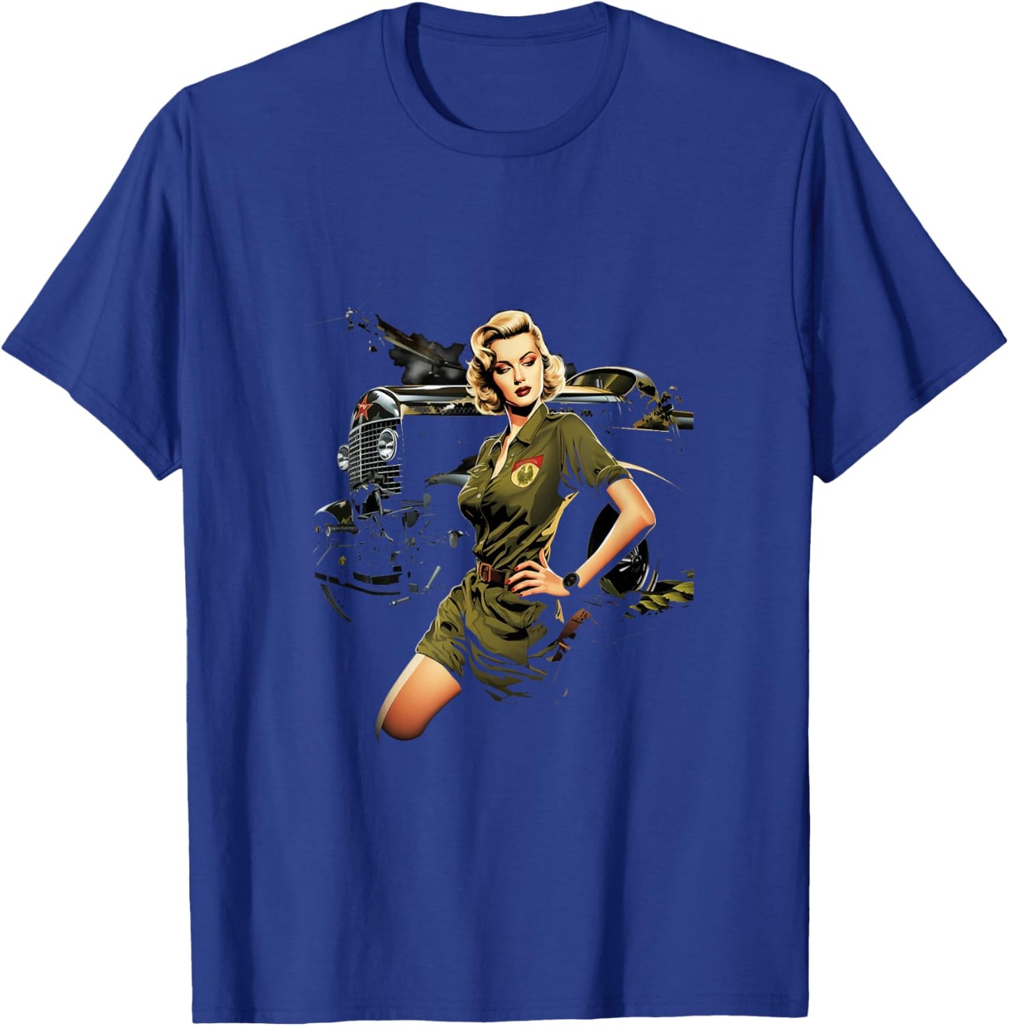 Pinup Girl WW2 Military Vehicle Tank Vintage T-Shirt - T-Shirt | Royal
