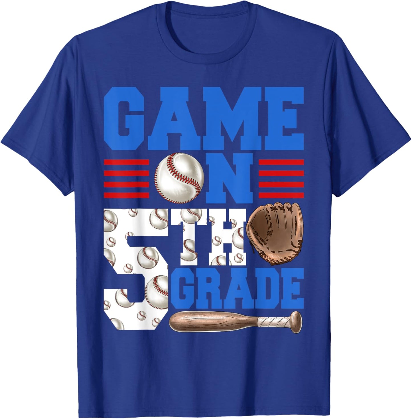 Game On 5th Grade With Baseball Player First Day Of School T-Shirt - T-Shirt | Royal