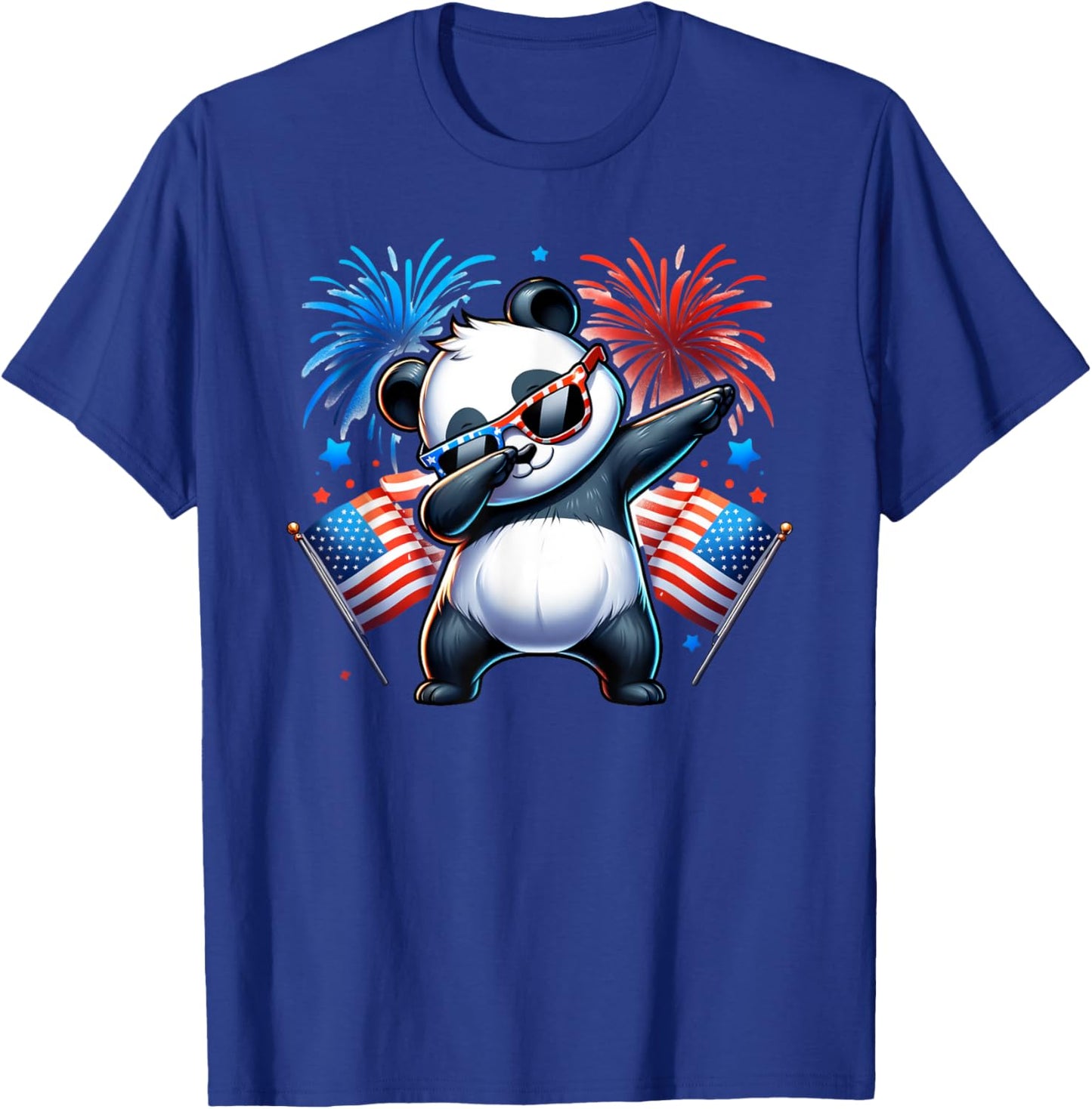 July 4th Dabbing Panda Fireworks USA Flag Patriotic Boy Girl T-Shirt - T-Shirt | Royal
