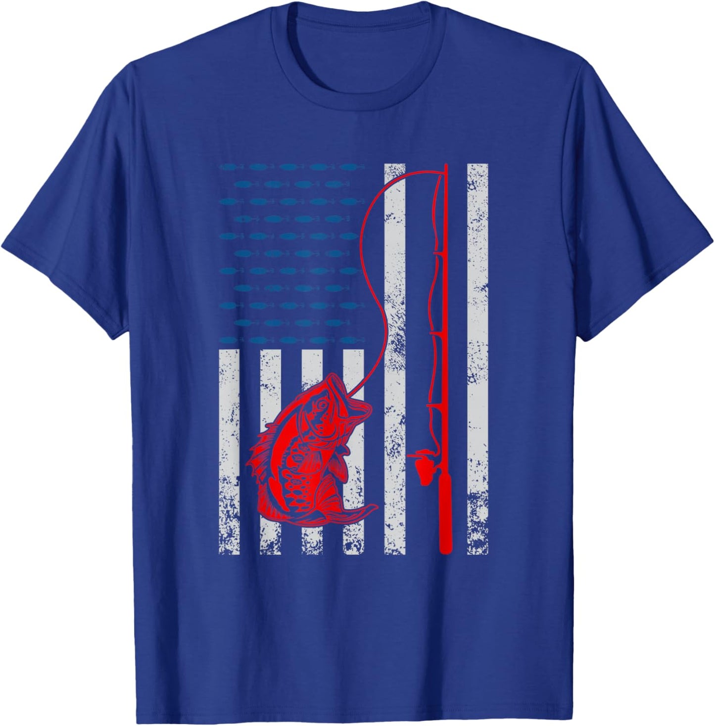 American Flag Fishing Rod Fishing Lover Vintage Fisherman T-Shirt - T-Shirt | Royal