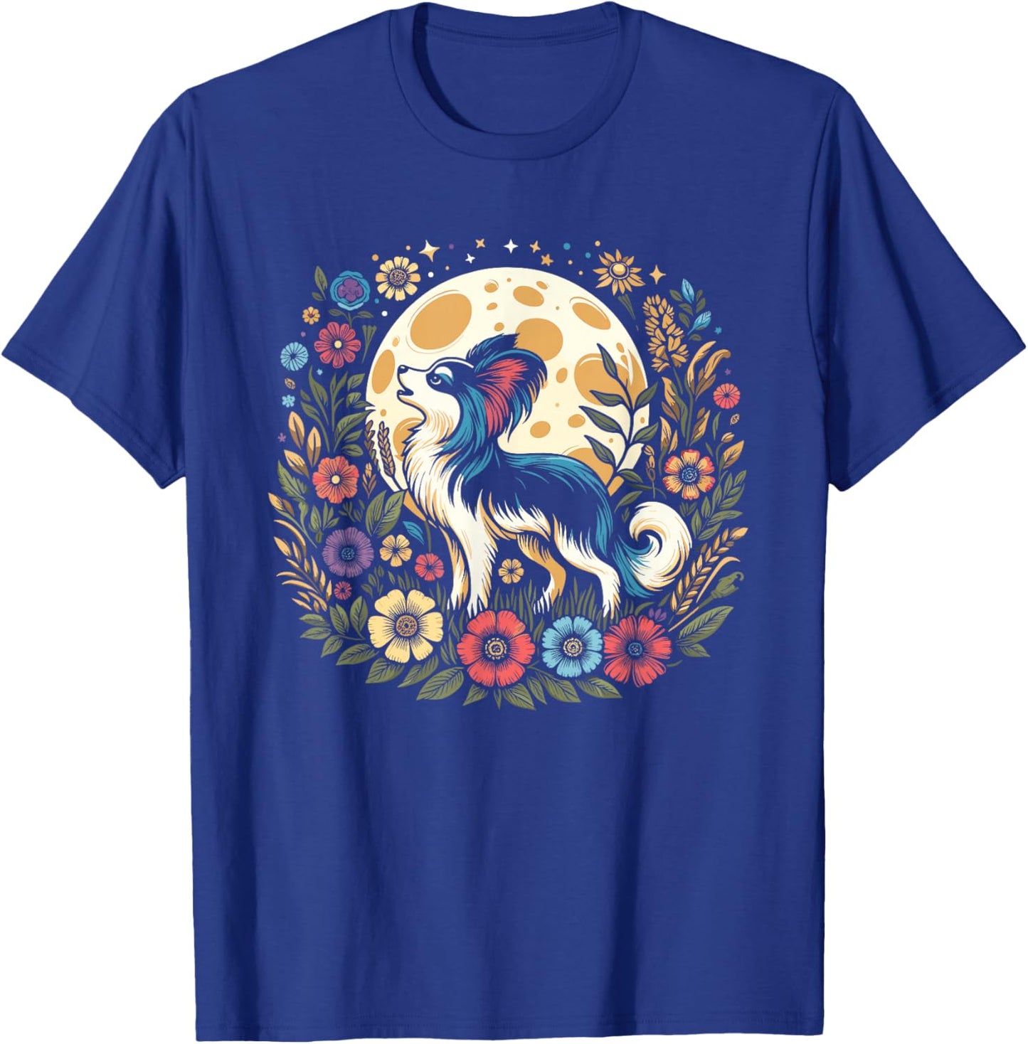 Floral Moon Papillon Dog Breed Pet - Wild Flowers T-Shirt - T-Shirt | Royal