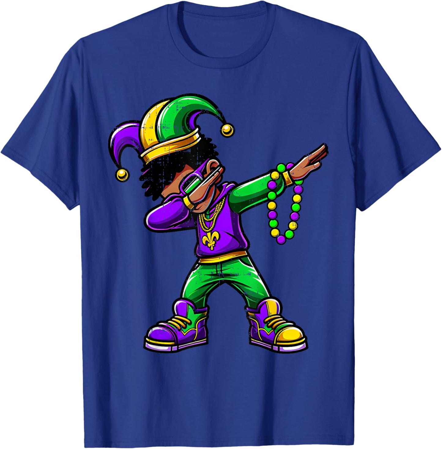 Funny Dabbing Mardi Gras For Black Boy Outfit Jester Hat Kid T-Shirt - T-Shirt | Royal