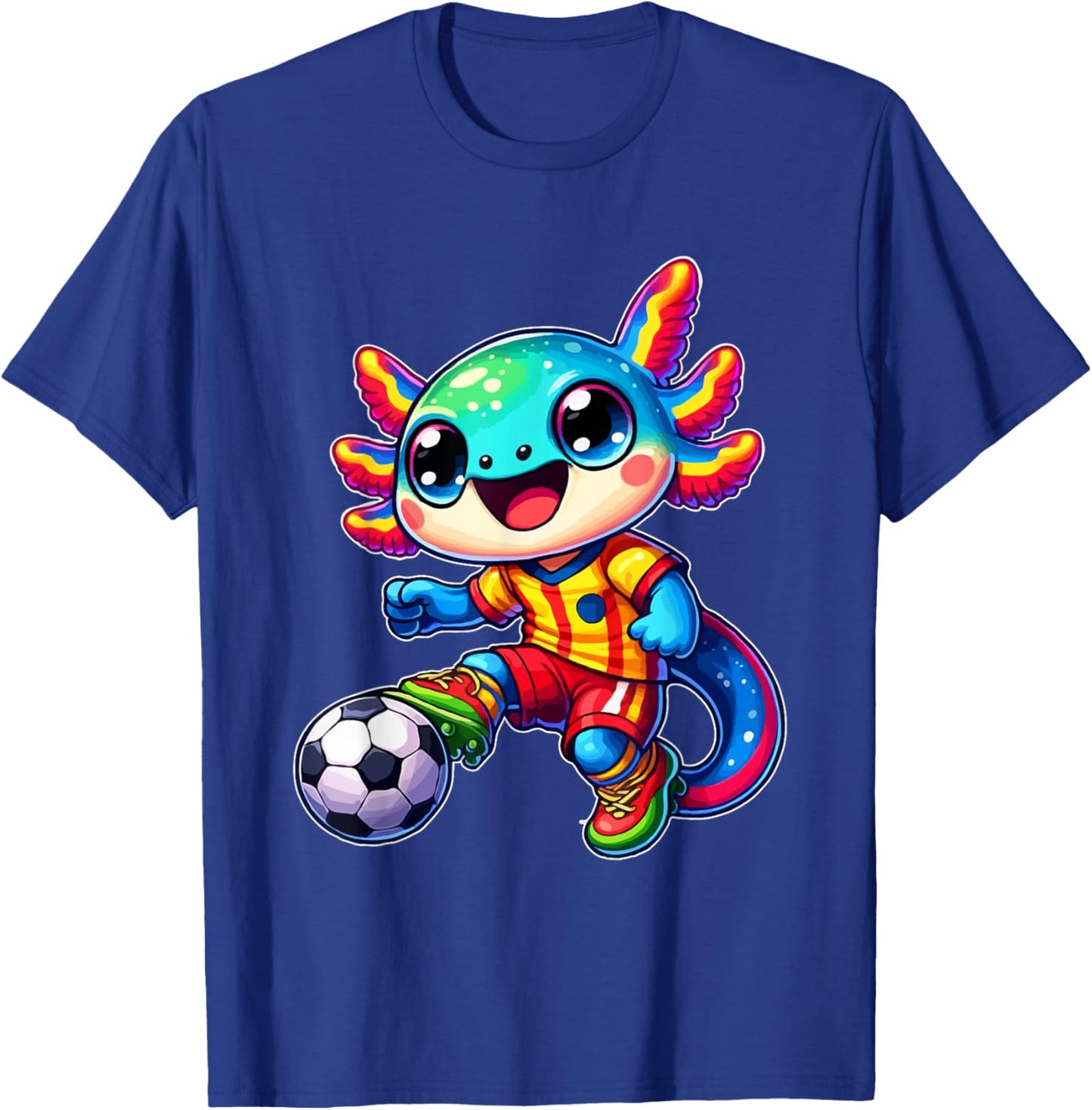 Cute Axolotl Soccer Player Women Men Kids Funny Axolotl T-Shirt - T-Shirt | Royal