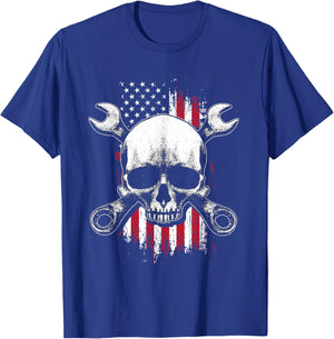 US American Flag | Wrench Tools | Garage Skeleton Mechanic T-Shirt - T-Shirt | Royal