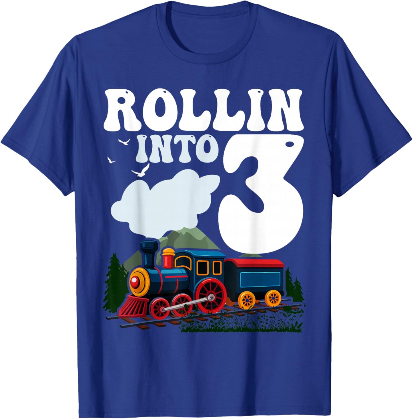 Rollin' Into 3 Train 3rd Birthday Party Three Years Old Boys T-Shirt - T-Shirt | Royal