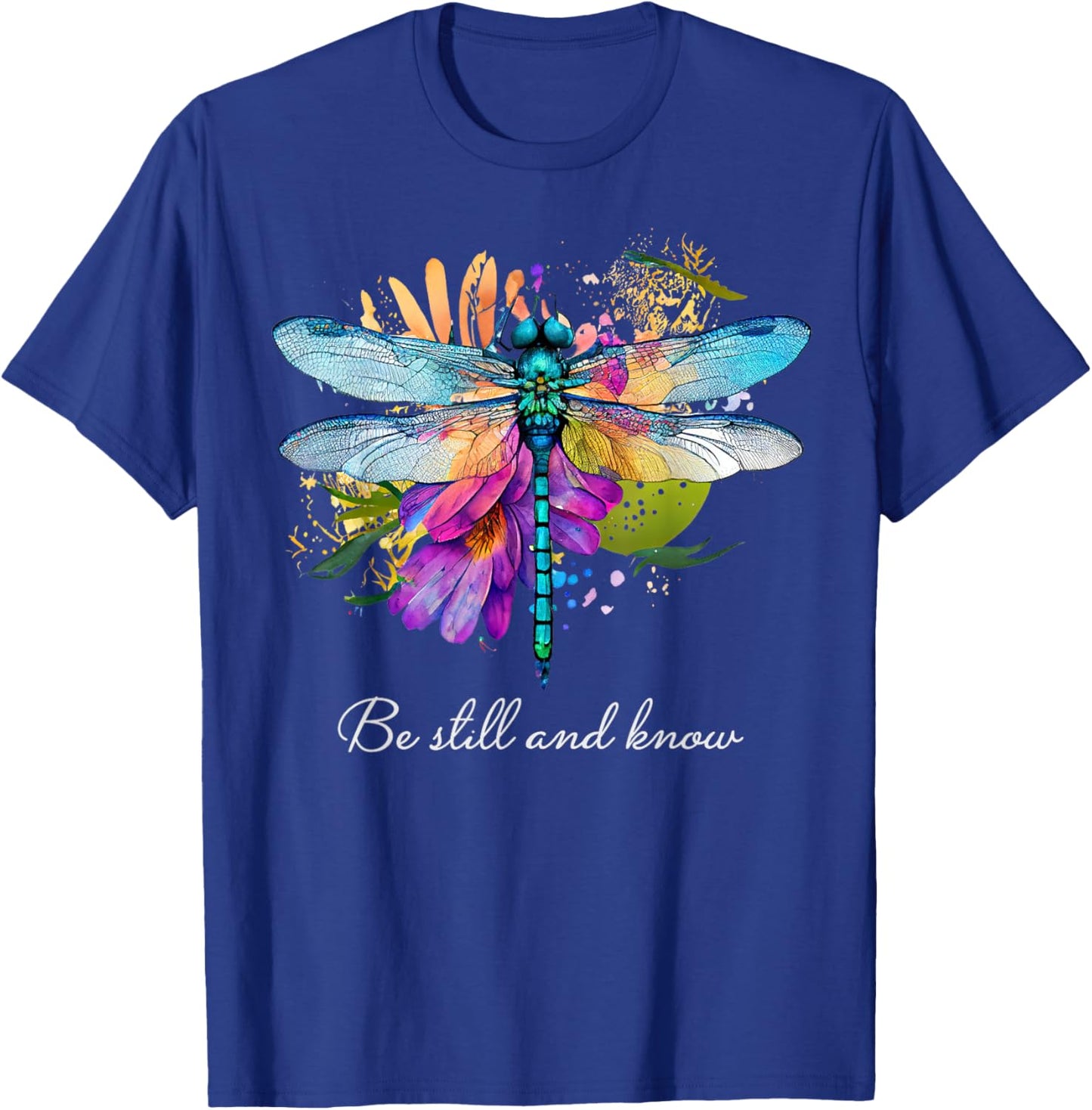 Be still and know Floral Dragonfly Christian Summer Women Kids T-Shirt - T-Shirt | Royal