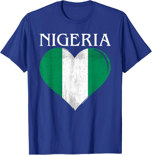 Vintage Nigeria Flag Heart For Nigerian T-Shirt - T-Shirt | Royal