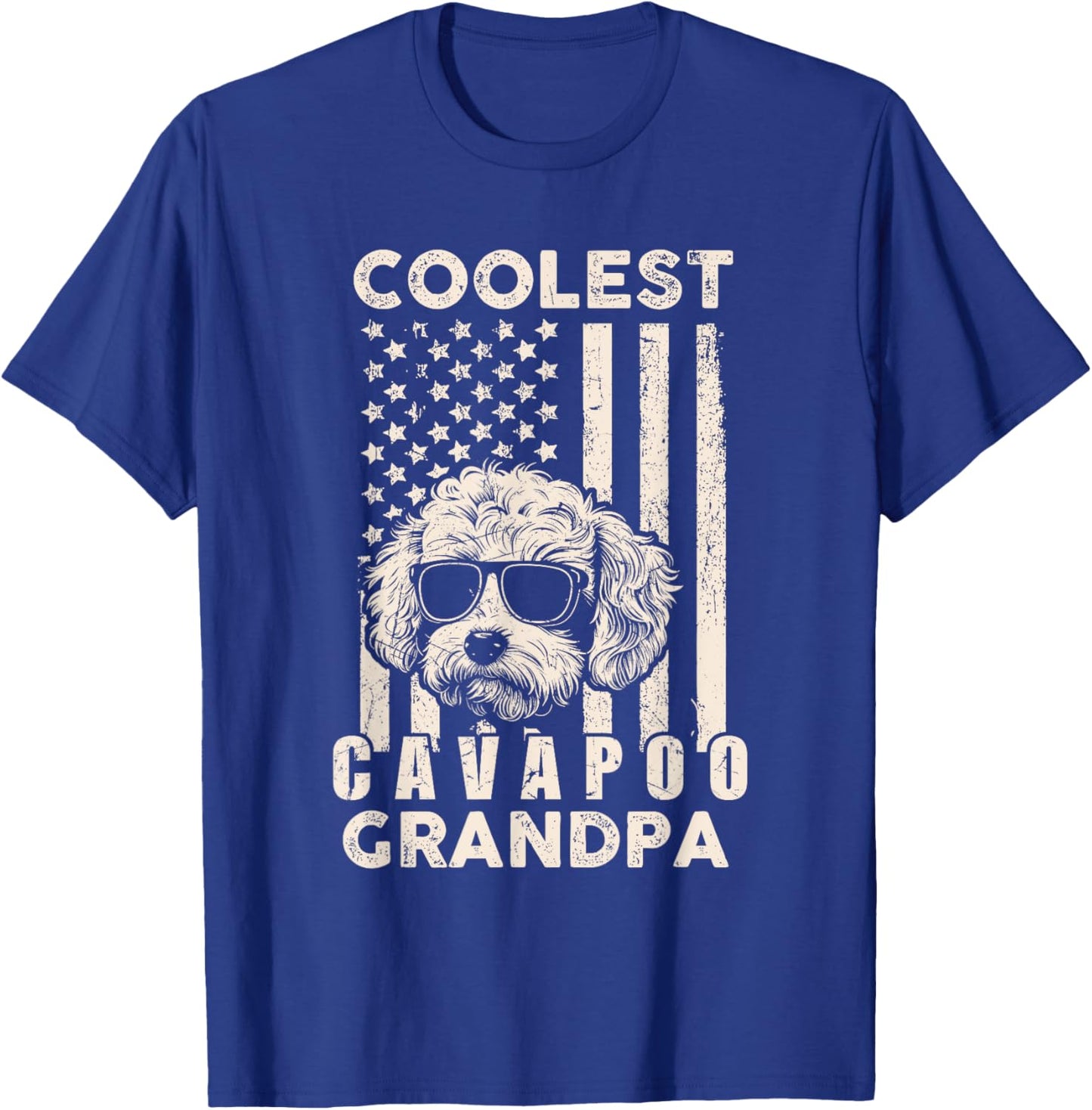 Coolest Cavapoo Grandpa Vintage American Flag Funny Dog Xmas T-Shirt - T-Shirt | Royal