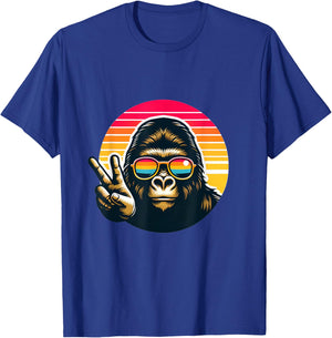 Retro peace gorilla monkey with sunglasses meme T-Shirt - T-Shirt | Royal