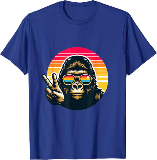 Retro peace gorilla monkey with sunglasses meme T-Shirt - T-Shirt | Royal