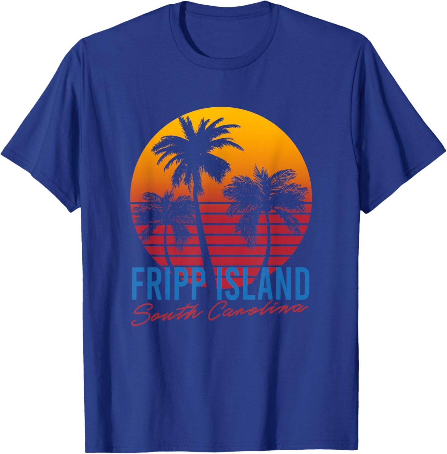 Vintage Fripp Island South Carolina Palm Trees Sunset Retro T-Shirt - T-Shirt | Royal