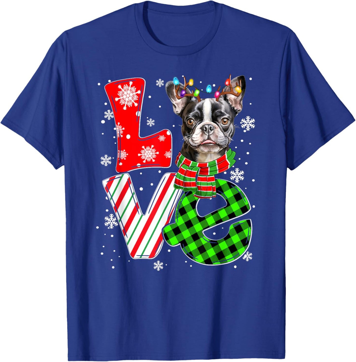 Boston Terrier Christmas Tree Lights Santa Dog Xmas Women Kids T-Shirt - T-Shirt | Royal