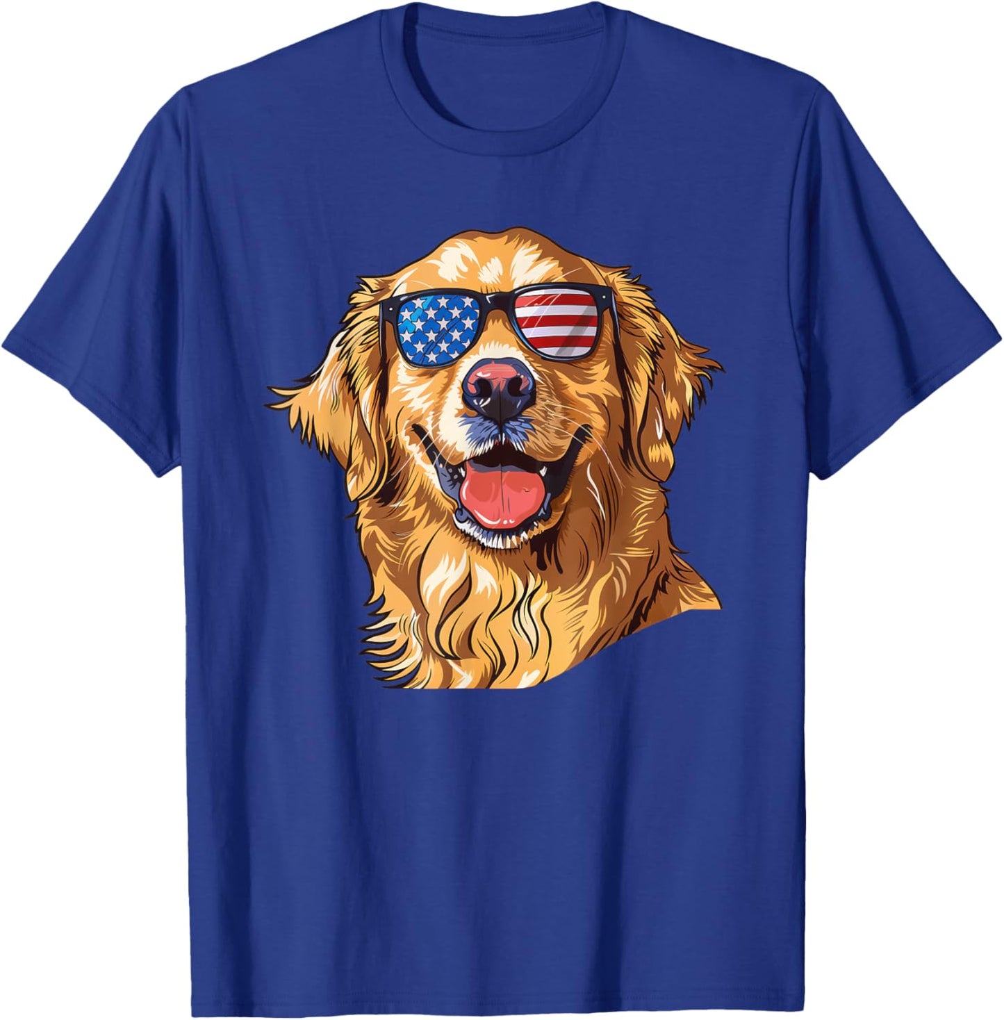 Golden Retriever Dog USA America Flag 4th of July T-Shirt - T-Shirt | Royal