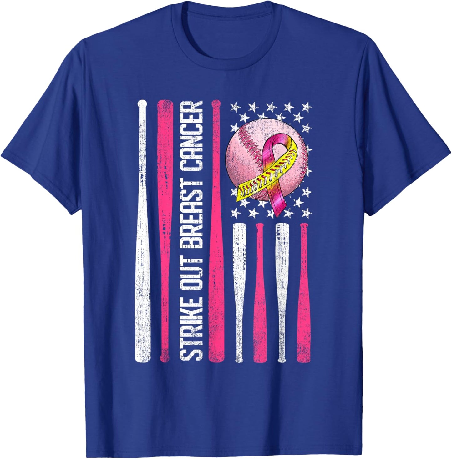 Strike Out Breast Cancer Softball Fight Awareness Men T-Shirt - T-Shirt | Royal