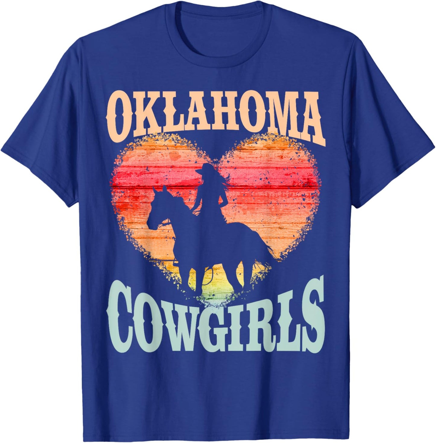 Oklahoma Cowgirls Girl Riding Horse Silhouette Ombre Heart T-Shirt - T-Shirt | Royal