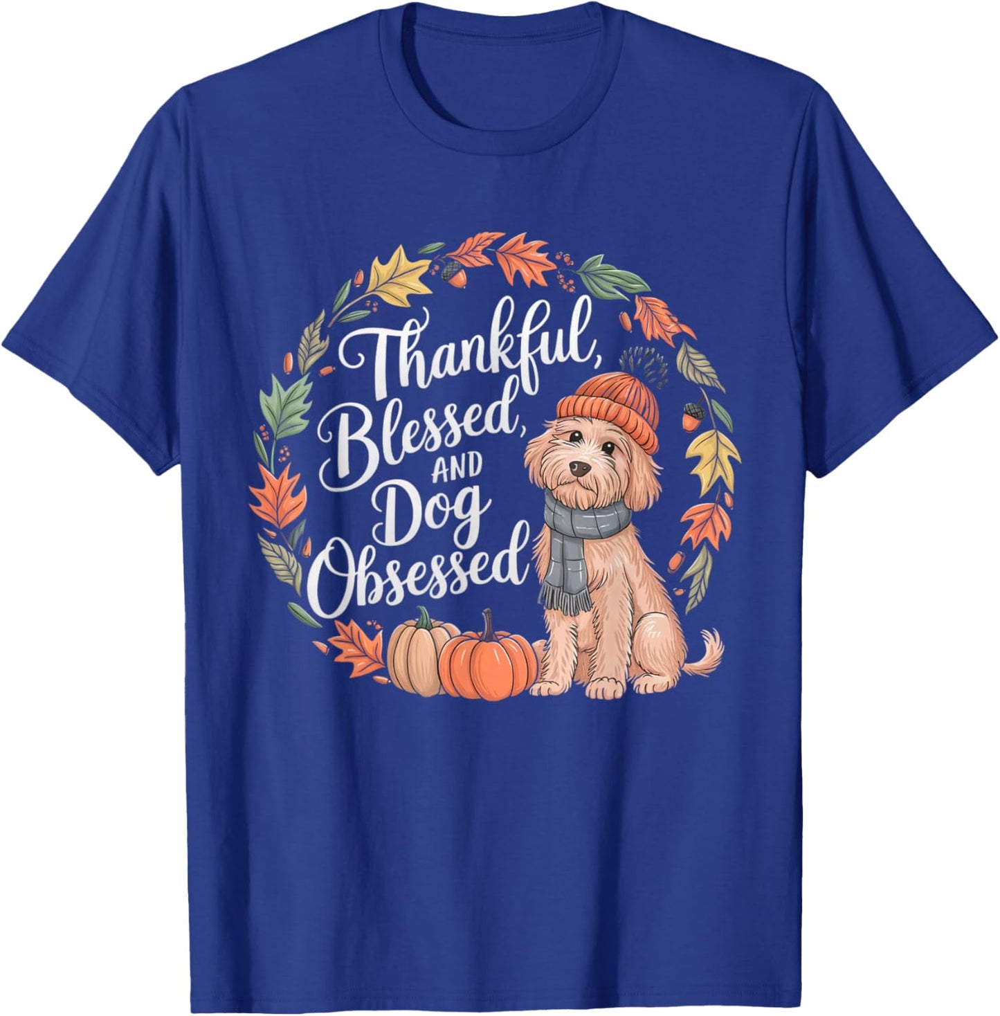 Goldendoodle Thanksgiving Pumpkin Dog Fall Leaf Autumn T-Shirt - T-Shirt | Royal