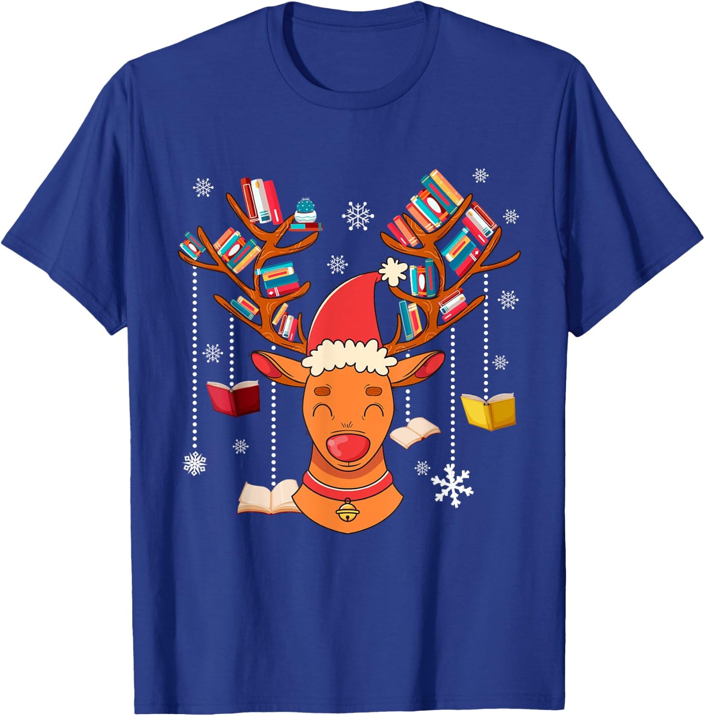 Christmas Librarian Reindeer Xmas Book Teachers Love Reading T-Shirt - T-Shirt | Royal