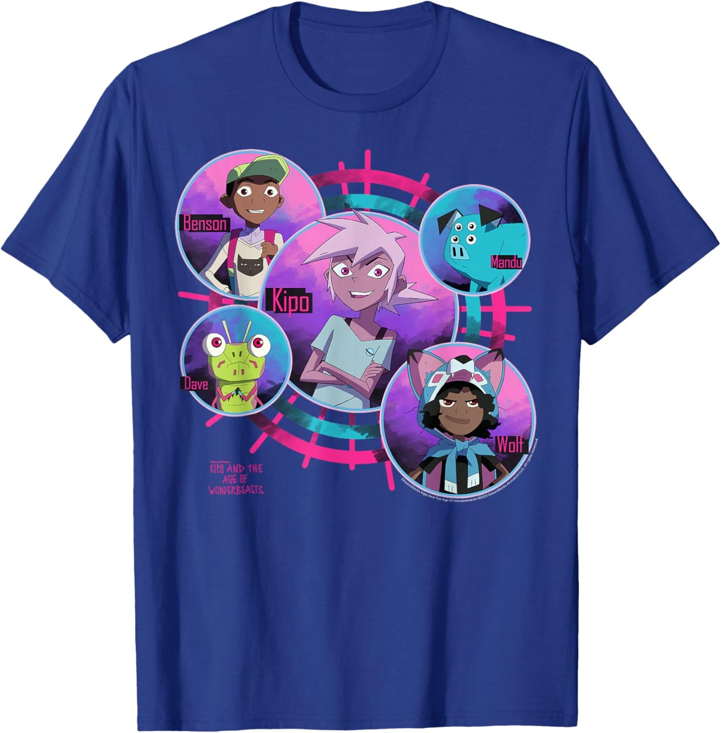 Kipo And The Age Of Wonderbeasts Group Shot Circles T-Shirt - T-Shirt | Royal